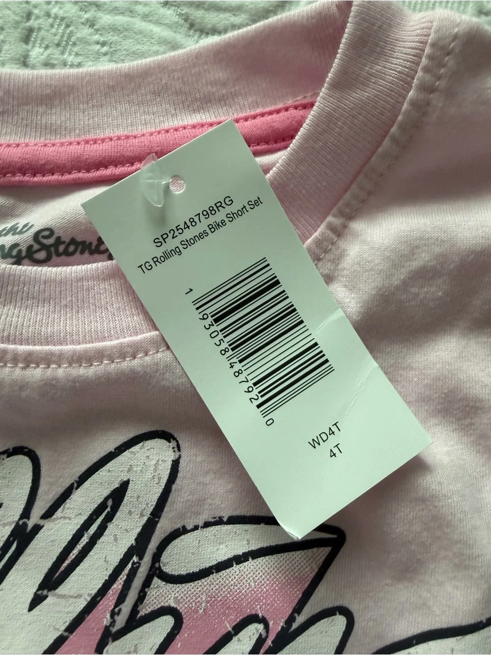 the Rolling Stones Kids 4T Pink Graphic Tee and Lavender Bike Shorts Set new